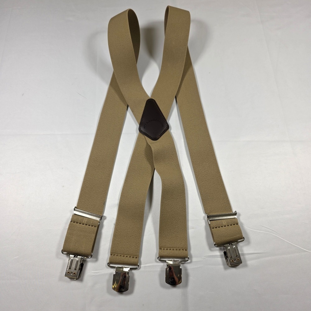 Suspender Store Tan X-Back Suspenders Heavy Duty Pin Clips Brown Leather Cross